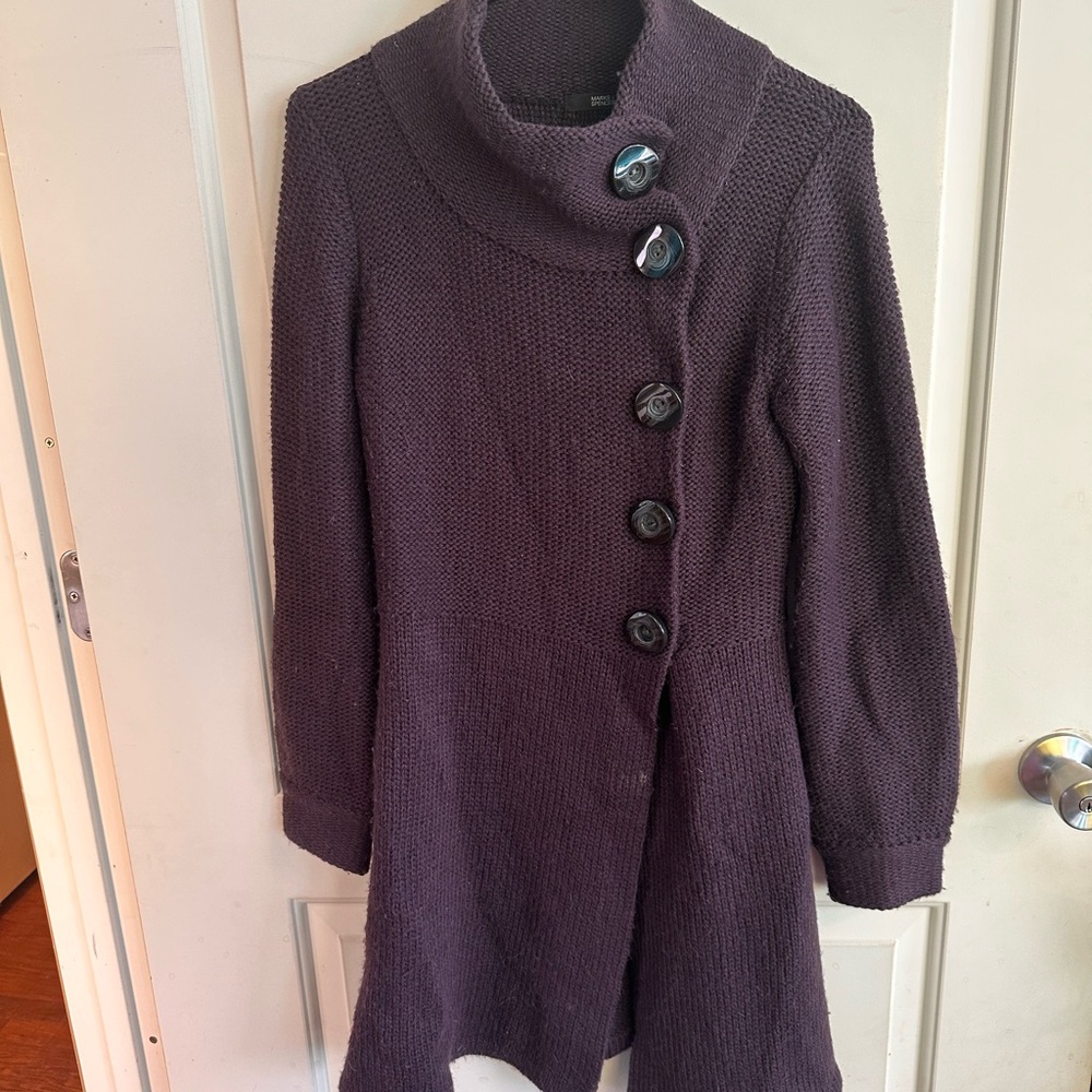Marks and Spencer oversized sweater plum snap buttons long